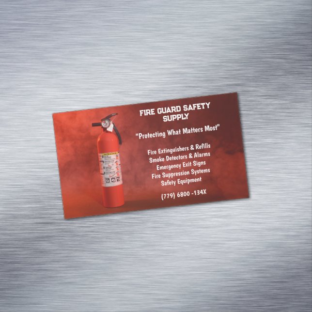 Red Smoke & Fire Extinguisher Fire Safety Business Card Magnet (In Situ)