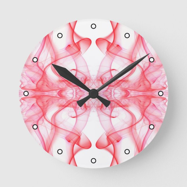 Red Smoke Symmetrical Minimalist Abstract Round Clock (Front)