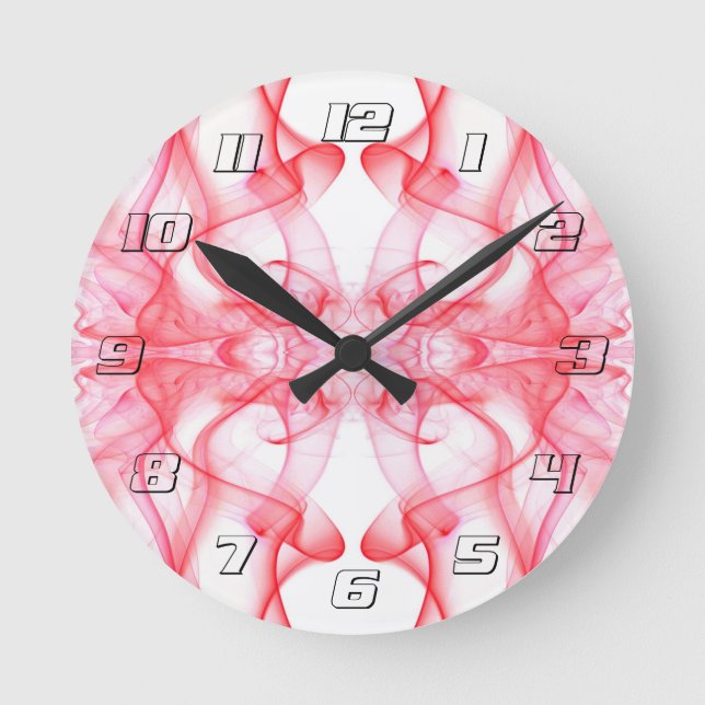 Red Smoke Symmetrical Minimalist Abstract Round Clock (Front)