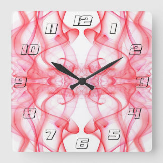Red Smoke Symmetrical Minimalist Abstract Square Wall Clock