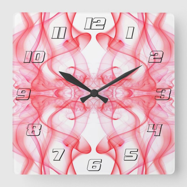 Red Smoke Symmetrical Minimalist Abstract Square Wall Clock (Front)