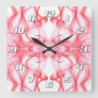 Red Smoke Symmetrical Minimalist Abstract Square Wall Clock