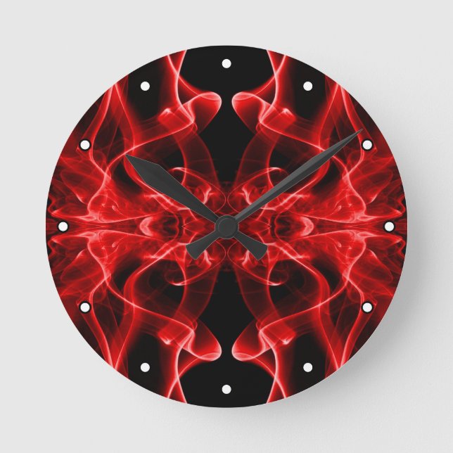 Red Smoke Symmetrical Minimalist Black Round Clock (Front)