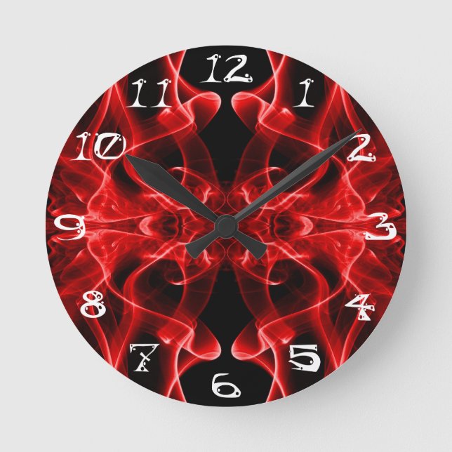 Red Smoke Symmetrical Minimalist Black Round Clock (Front)