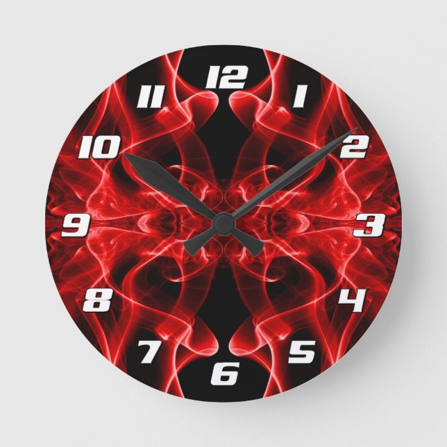 Red Smoke Symmetrical Minimalist Black Round Clock (Front)