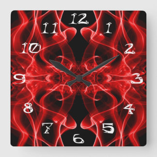 Red Smoke Symmetrical Minimalist Black Square Wall Clock