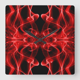 Red Smoke Symmetrical Minimalist Black Square Wall Clock