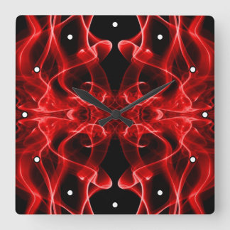 Red Smoke Symmetrical Minimalist Black Square Wall Clock