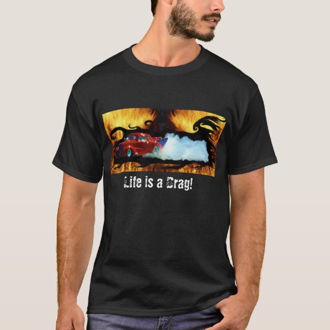 Red Smoking Doorslammer Drag-racing Car T-Shirt (Front)