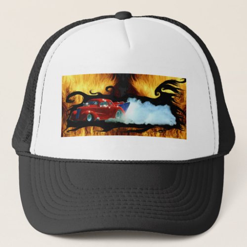 Red Smoking Doorslammer Drag_racing Car Trucker Hat