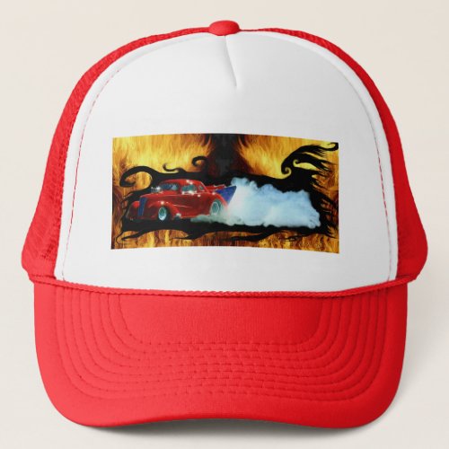 Red Smoking Doorslammer Drag_racing Car Trucker Hat