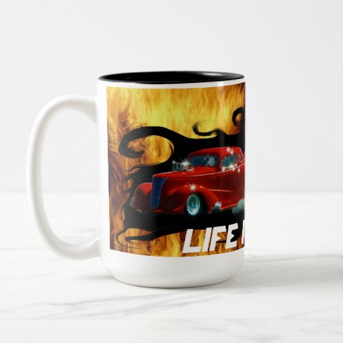 Red Smoking Doorslammer Drag_racing Car Two_Tone Coffee Mug