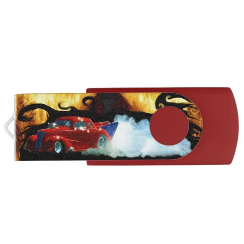 Red Smoking Doorslammer Drag_racing Car USB Flash Drive