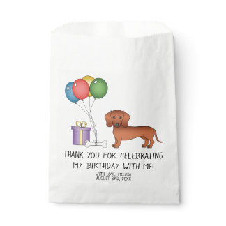 Red Smooth Coat Dachshund Cartoon Dog - Birthday Favor Bag