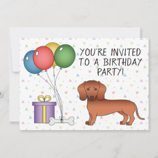 Red Smooth Coat Dachshund Cartoon Dog - Birthday Invitation