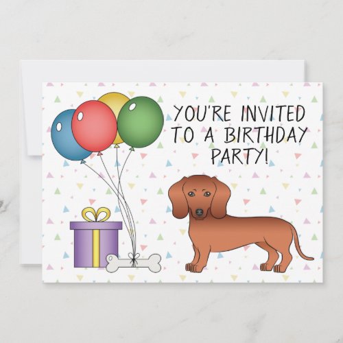 Red Smooth Coat Dachshund Cartoon Dog _ Birthday Invitation