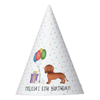 Red Smooth Coat Dachshund Cartoon Dog - Birthday Party Hat