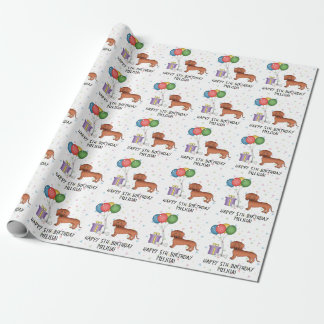 Red Smooth Coat Dachshund Cartoon Dog - Birthday Wrapping Paper