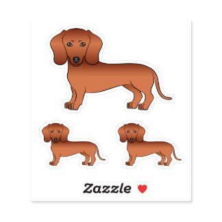 Red Smooth Coat Dachshund Cartoon Dog Drawings Sticker