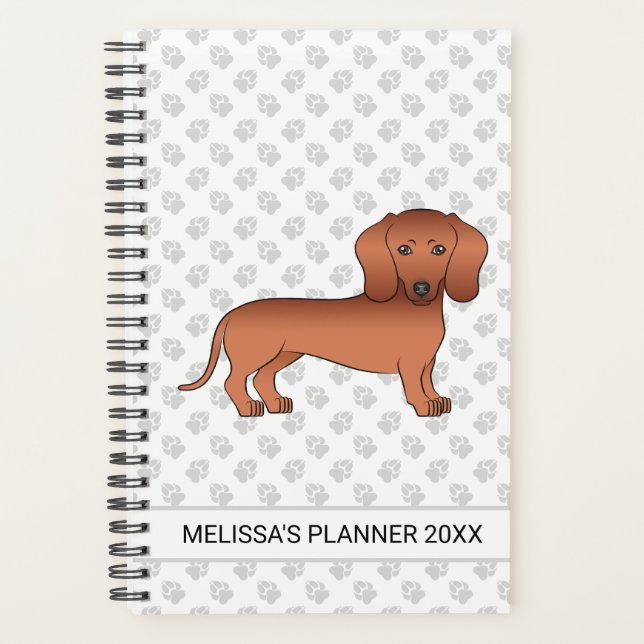 Red Smooth Coat Dachshund Cartoon Dog & Text Planner (Front)