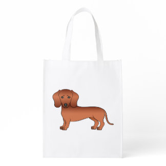 Red Smooth Coat Dachshund Cute Cartoon Dog Grocery Bag
