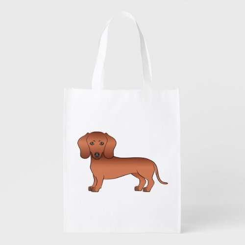 Red Smooth Coat Dachshund Cute Cartoon Dog Grocery Bag