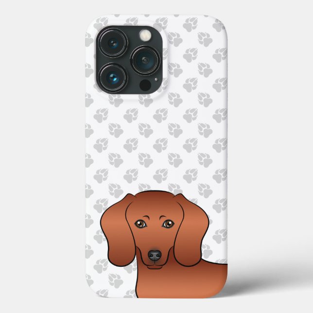 Red Smooth Coat Dachshund Cute Cartoon Dog Head Case-Mate iPhone Case (Back)