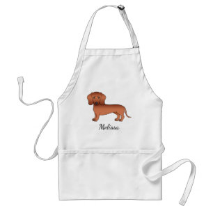 Red Smooth Coat Dachshund Cute Cartoon Dog & Name Adult Apron
