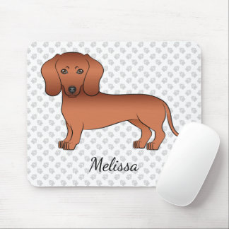 Red Smooth Coat Dachshund Cute Cartoon Dog &amp; Name Mouse Pad