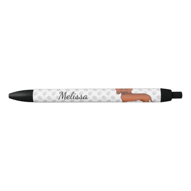 Red Smooth Coat Dachshund Cute Cartoon Dog & Name Pen (Front)