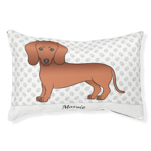 Red Smooth Coat Dachshund Cute Cartoon Dog & Name Pet Bed