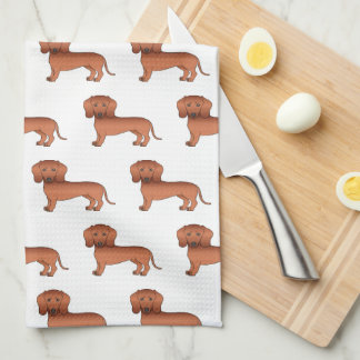 Red Smooth Coat Dachshund Cute Cartoon Dog Pattern Kitchen Towel