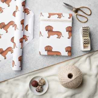 Red Smooth Coat Dachshund Cute Cartoon Dog Pattern Wrapping Paper