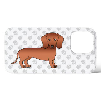 Red Smooth Coat Dachshund Cute Cartoon Dog &amp; Paws iPhone 13 Pro Case
