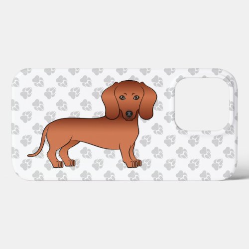 Red Smooth Coat Dachshund Cute Cartoon Dog  Paws iPhone 13 Pro Case