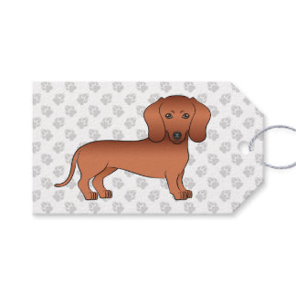 Red Smooth Coat Dachshund Cute Cartoon Dog &amp; Paws Gift Tags