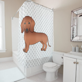 Red Smooth Coat Dachshund Cute Cartoon Dog &amp; Paws Shower Curtain