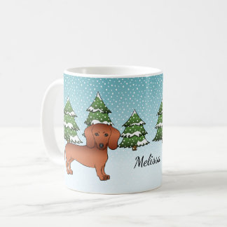 Red Smooth Coat Dachshund Cute Dog - Winter Forest Coffee Mug
