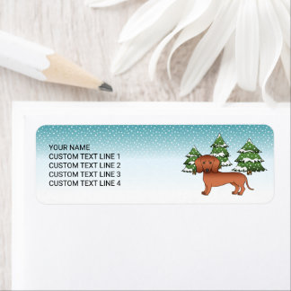 Red Smooth Coat Dachshund Cute Dog - Winter Forest Label