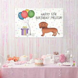 Red Smooth Coat Dachshund Dog Happy Birthday Banner