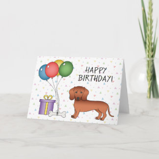Red Smooth Coat Dachshund Dog Happy Birthday Card