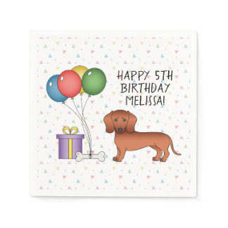 Red Smooth Coat Dachshund Dog Happy Birthday Napkins