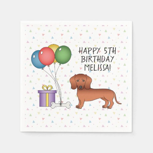 Red Smooth Coat Dachshund Dog Happy Birthday Napkins