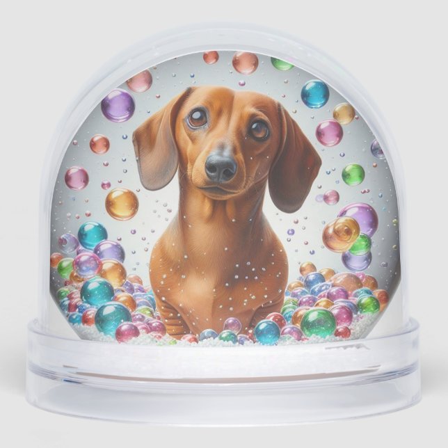 RED SMOOTH COAT DACHSHUND SNOW GLOBE (Front)