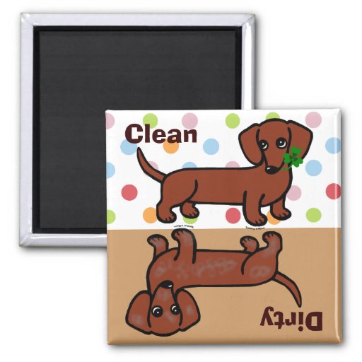 Red Smooth Dachshund 2 Dirty / Clean Magnet 