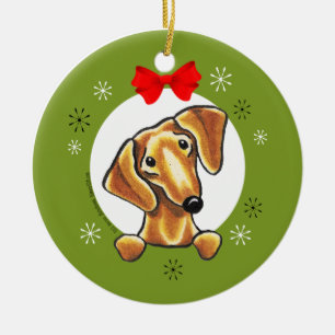 Red Smooth Dachshund Christmas Classic Ceramic Ornament