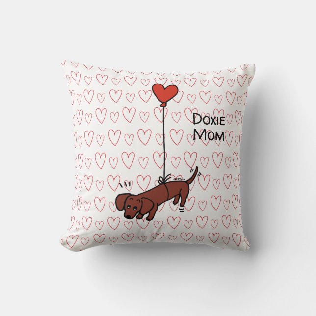 Red Smooth Dachshund Heart Balloon Throw Pillow (Front)