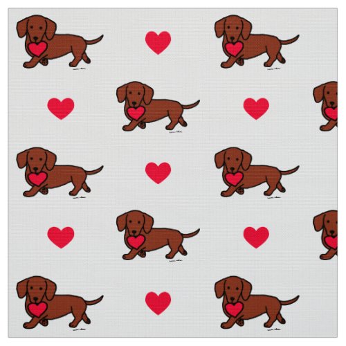 Red Smooth Dachshund Heart Fabric