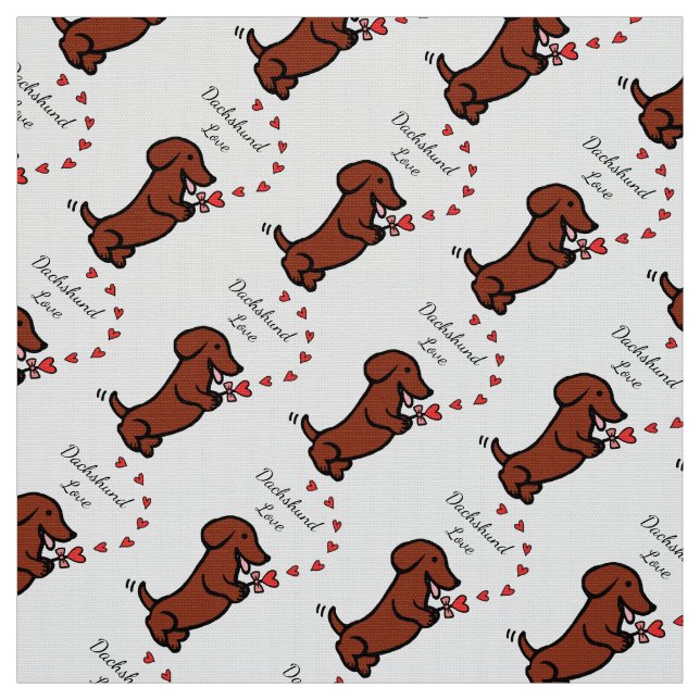 Red Smooth Dachshund Love Fabric (Swatch)