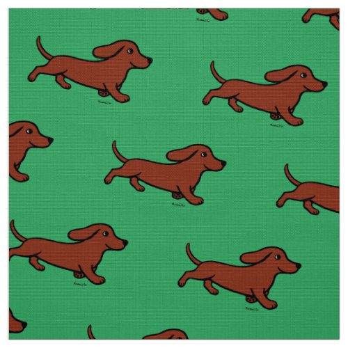 Red Smooth Dachshund Running Green Fabric